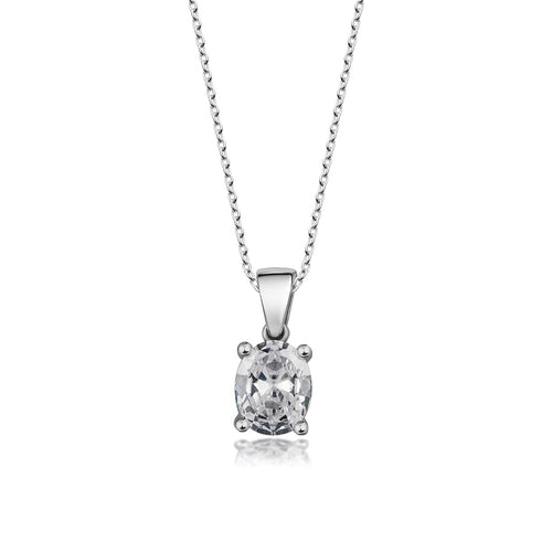 Sterling Silver Pendant Necklace - Oval Cut