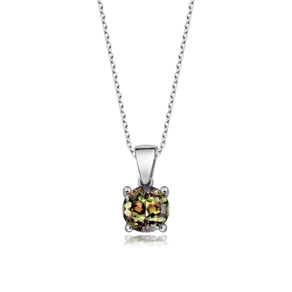 Sterling Silver Pendant Necklace - Round Cut