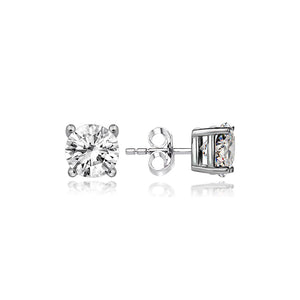 Sterling Silver Stud Earrings - Round Cut