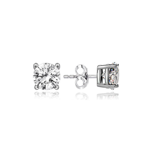 Sterling Silver Stud Earrings - Round Cut