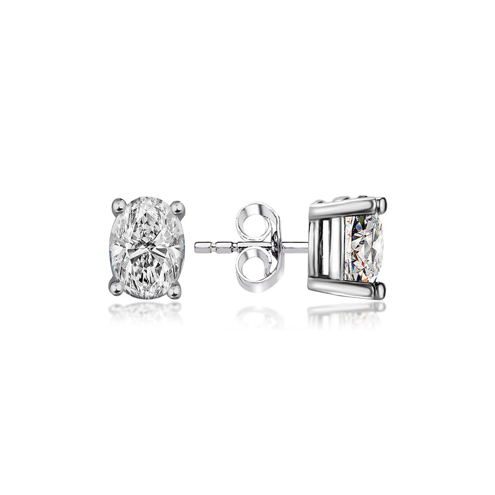 Sterling Silver Stud Earrings - Oval Cut