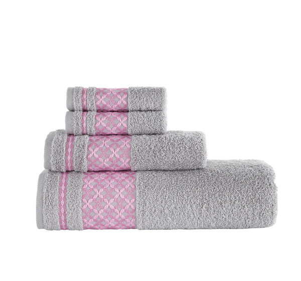 Bath Towel XXL Plaid Set of 4 - 100% Turkish Cotton