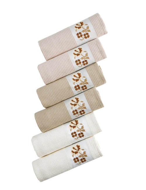 Jacquard Floral - Arctic & Taupe Kitchen (Dish) Towels Set of 6
