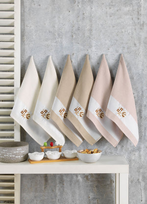 Jacquard Floral - Arctic & Taupe Kitchen (Dish) Towels Set of 6