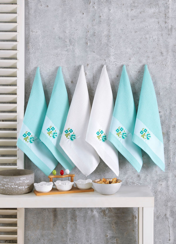 Jacquard Floral - Arctic & Taupe Kitchen (Dish) Towels Set of 6