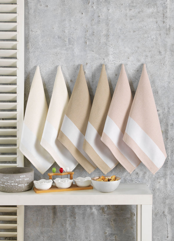 Jacquard Floral - Arctic & Taupe Kitchen (Dish) Towels Set of 6