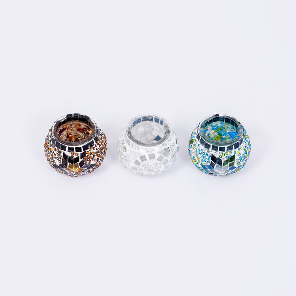 Mosaic Glass Candleholders - Set of 3
