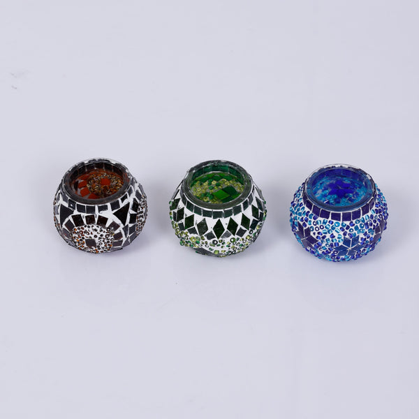 Mosaic Glass Candleholders - Set of 3