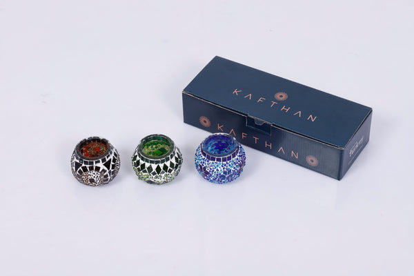 Mosaic Glass Candleholders - Set of 3