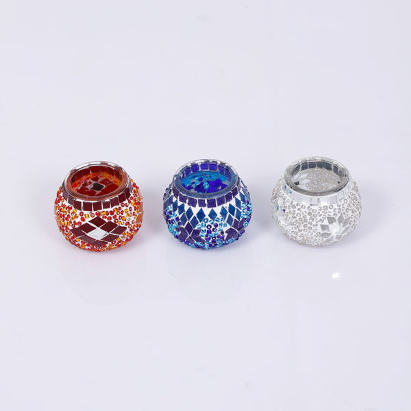 Mosaic Glass Candleholders - Set of 3