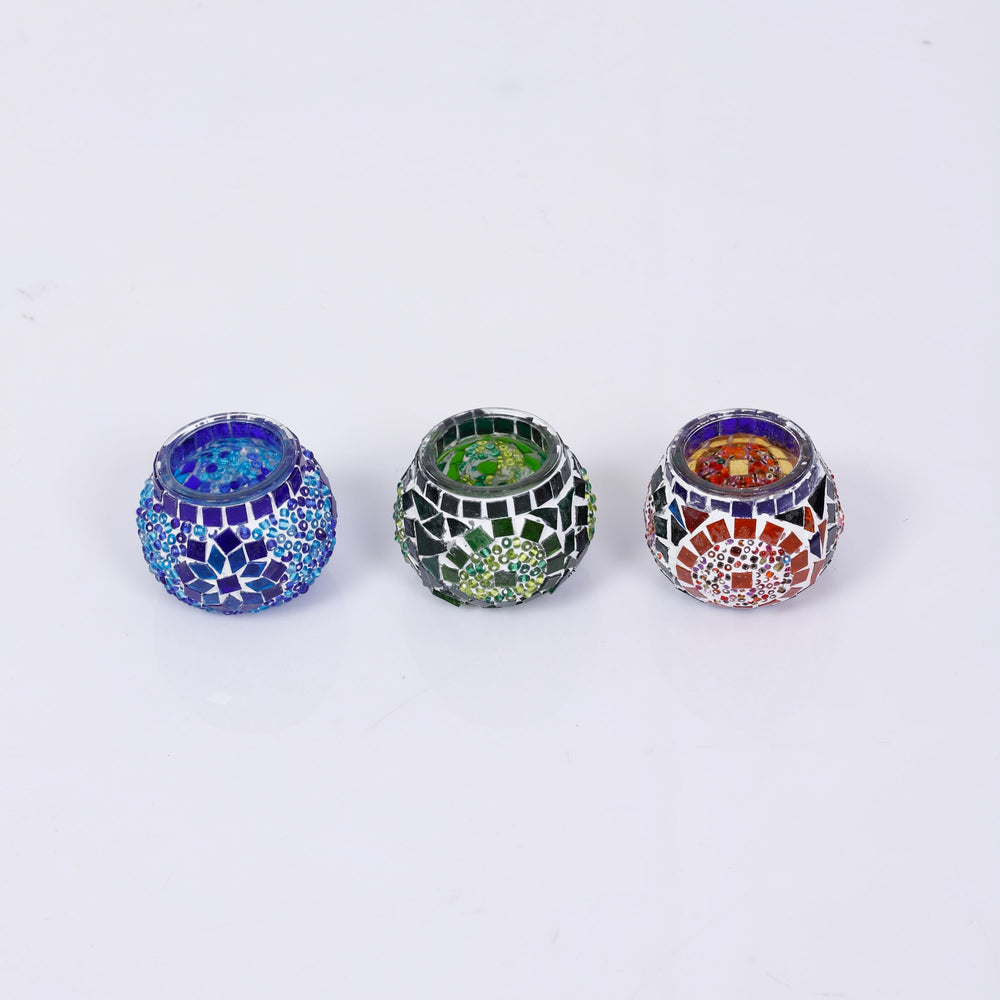 Mosaic Glass Candleholders - Set of 3