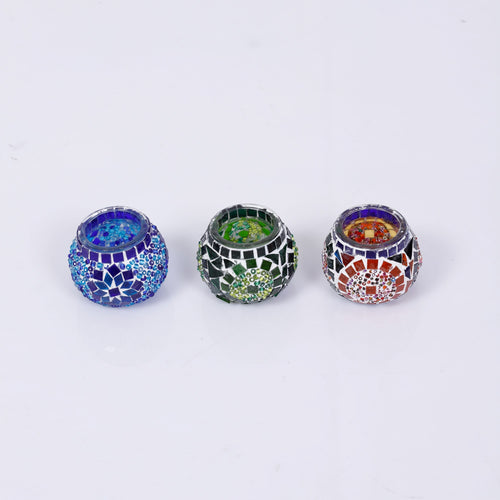 Mosaic Glass Candleholders - Set of 3