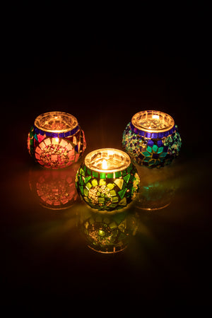 Mosaic Glass Candleholders - Set of 3