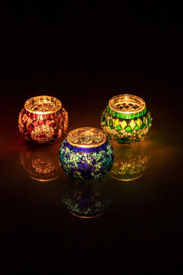 Mosaic Glass Candleholders - Set of 3