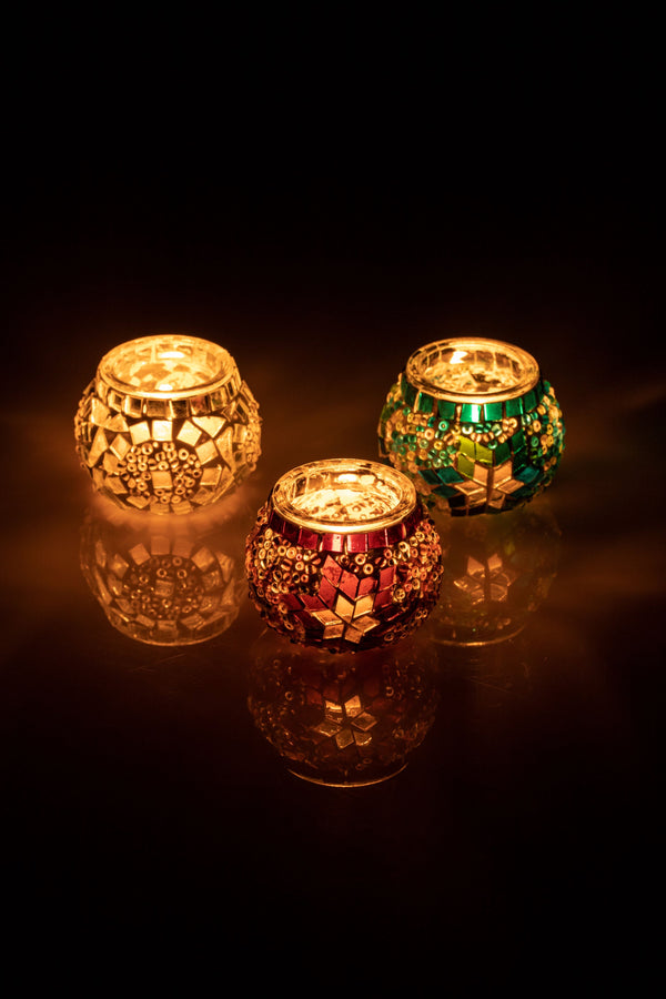 Mosaic Glass Candleholders - Set of 3