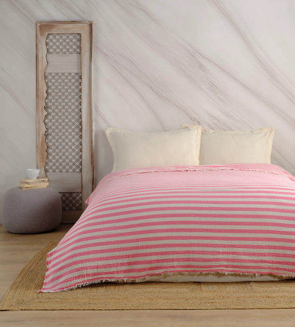 Muslin Striped Coverlet - FrenchPink/DarkPink 2XL