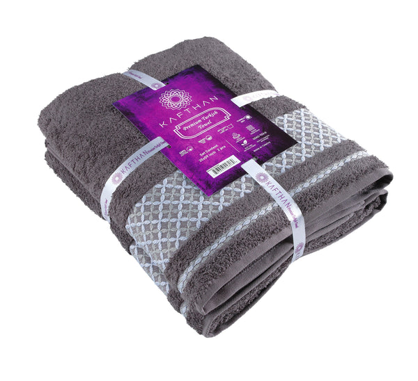 Bath Towel XXL Plaid Set of 2 - 100% Turkish Cotton