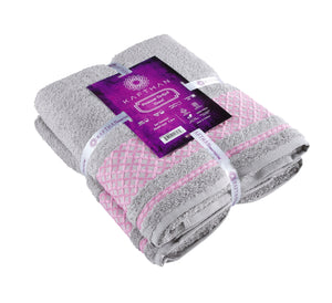 Bath Towel XXL Plaid Set of 2 - 100% Turkish Cotton