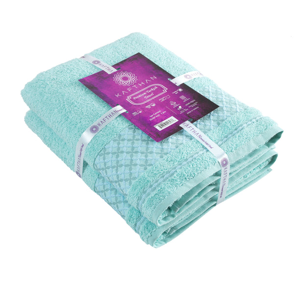 Bath Towel XXL Plaid Set of 2 - 100% Turkish Cotton