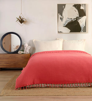 Waffle Stoned Coverlet - Coral