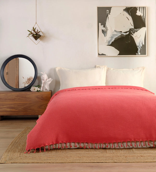 Waffle Stoned Coverlet - Coral