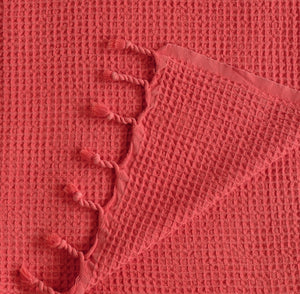 Waffle Stoned Coverlet - Coral