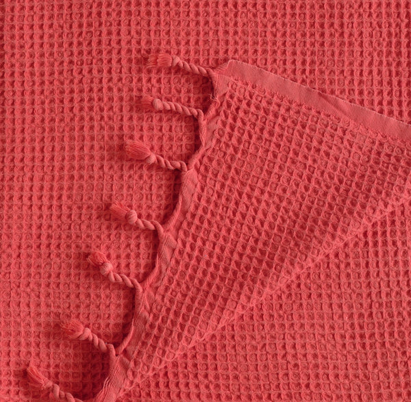 Waffle Stoned Coverlet - Coral