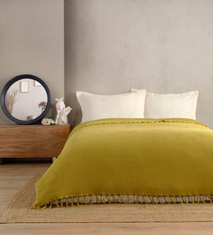 Waffle Stoned  Coverlet - Gold