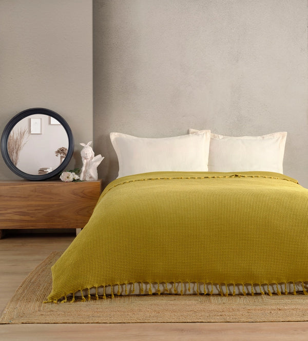 Waffle Stoned  Coverlet - Gold
