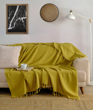 Waffle Stoned  Coverlet - Gold