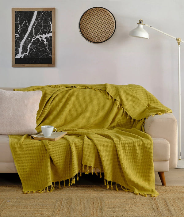 Waffle Stoned  Coverlet - Gold