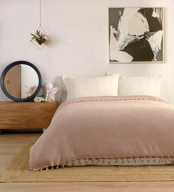 Waffle Stoned Coverlet - Peanut Brown