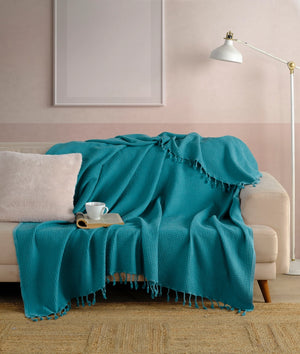 Waffle Stoned Coverlet  - Teal