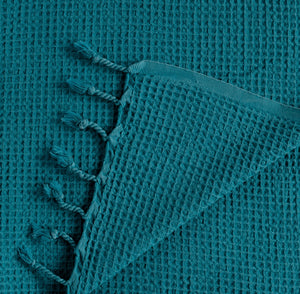 Waffle Stoned Coverlet  - Teal