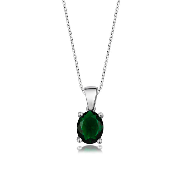Sterling Silver Pendant Necklace - Oval Cut