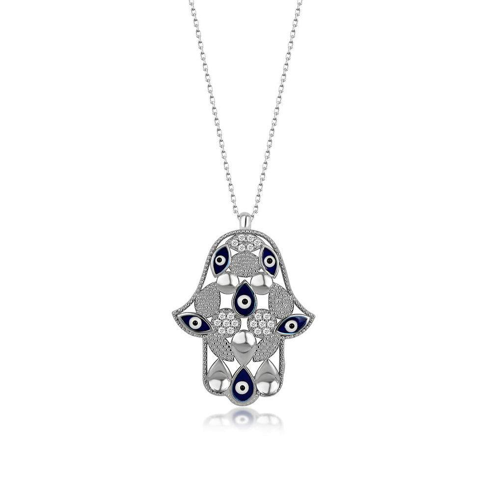 Sterling Silver Evil Eye Hamsa Necklace