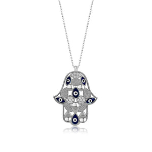 Sterling Silver Evil Eye Hamsa Necklace