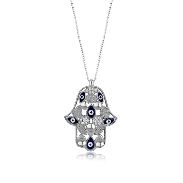 Sterling Silver Evil Eye Hamsa Necklace