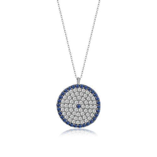 Sterling Silver Round Evil Eye Necklace