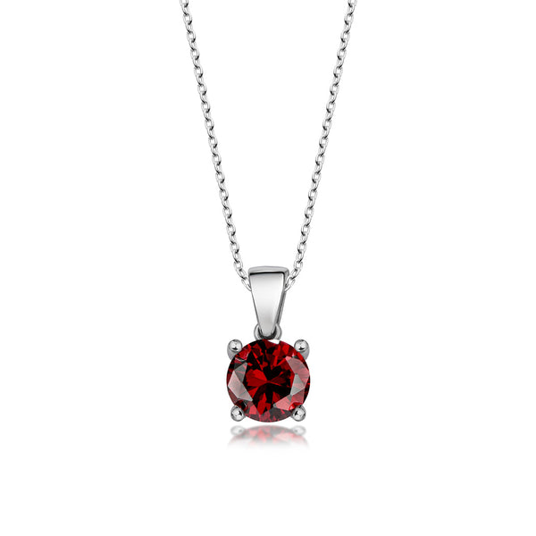 Sterling Silver Pendant Necklace - Round Cut