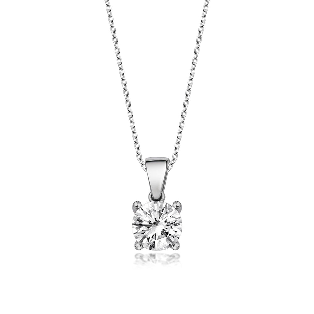 Sterling Silver Pendant Necklace - Round Cut