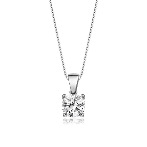 Sterling Silver Pendant Necklace - Round Cut